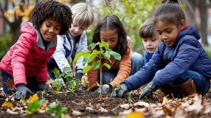 Students planting trees