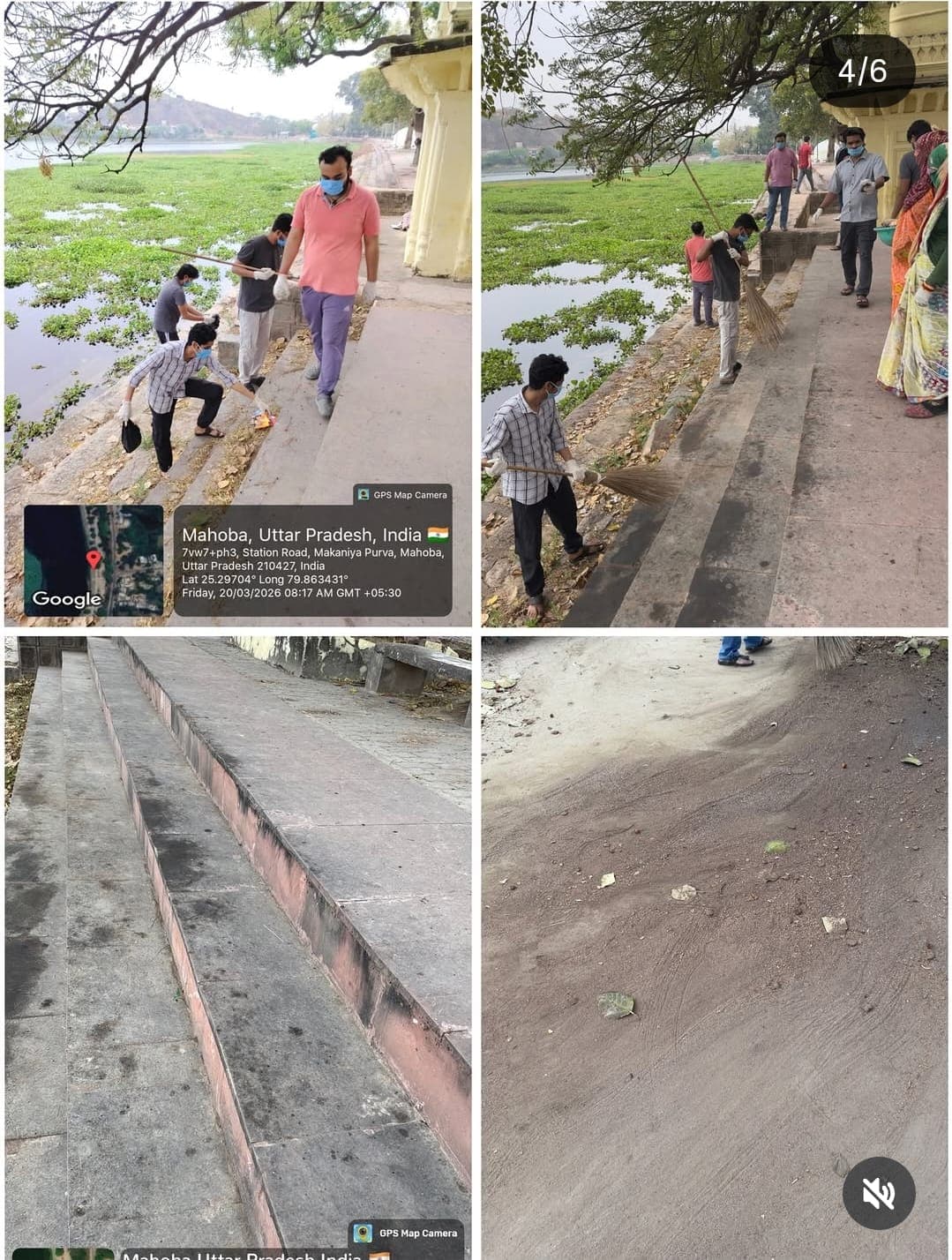 Volunteers clearing the lake steps during a clean-up drive in Mahoba